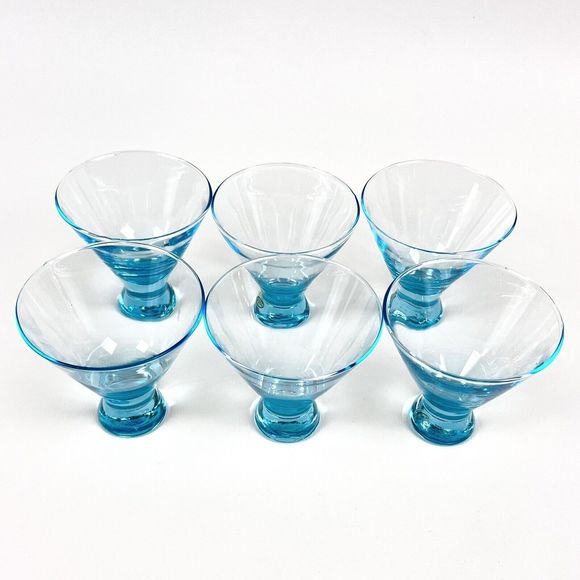 Clear Turquoise Aqua Cocktail Glasses 3.5” Set/6 Shots Barware Sipping Petite - Picture 3 of 6